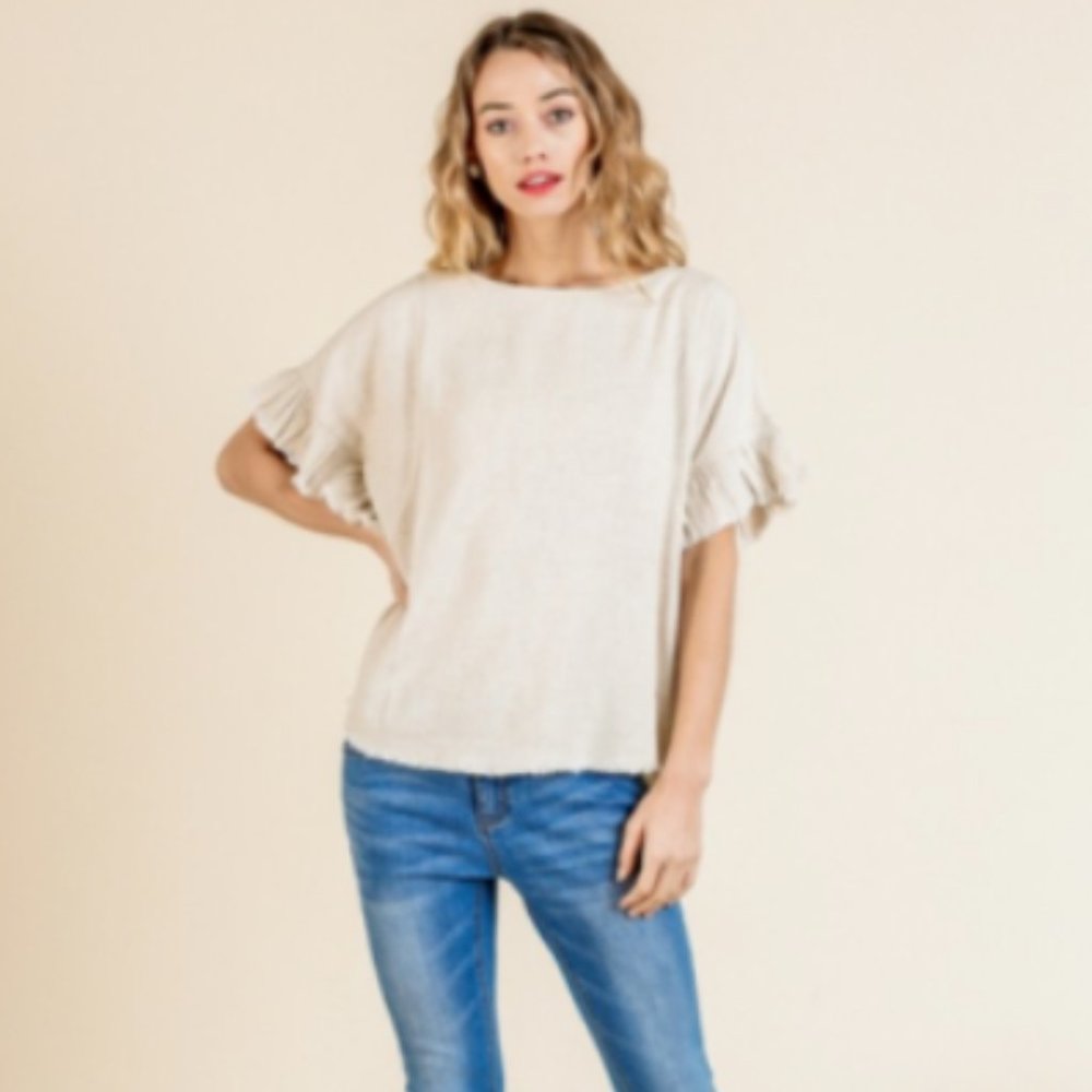 UMGEE Ruffle Short Sleeves Round Neck Top